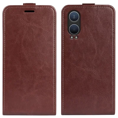 For OnePlus Nord CE4 Lite 5G / Oppo K12x 5G (China) Case with Card Slots Vertical Flip Leather Phone Cover - Brown