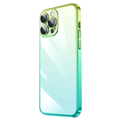 For iPhone 14 Pro Gradient Color Hard PC Case Dust-proof Electroplating Back Cover - Gradient Cyan Green