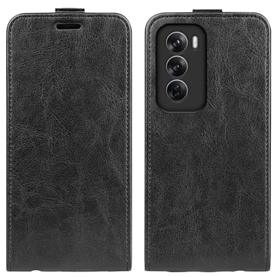 For Oppo Reno12 5G (Global) Leather Case Vertical Flip Card Slots Phone Cover - Black
