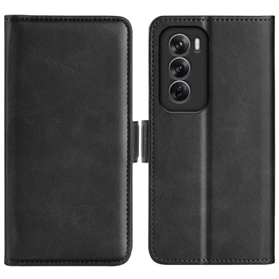 For Oppo Reno12 5G (Global) Phone Case Calf Texture Leather Stand Wallet Cover - Black