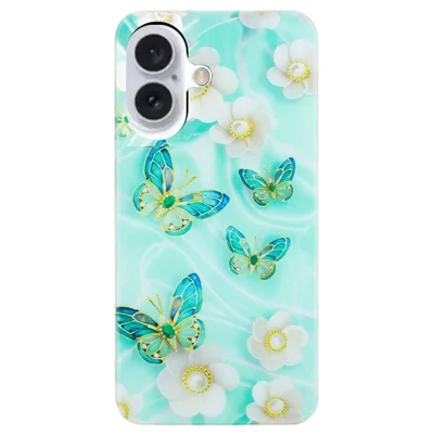 For iPhone 16 Plus Case Soft TPU Phone Back Cover Pattern Printing - Butterfly Flower