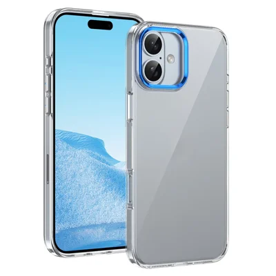 For iPhone 16 Plus Clear Phone Case Hard PC Anti-Scratch Mobile Phone Back Cover - Blue