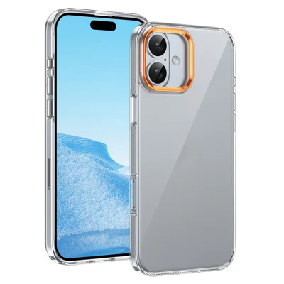 For iPhone 16 Plus Clear Phone Case Hard PC Anti-Scratch Mobile Phone Back Cover - Orange