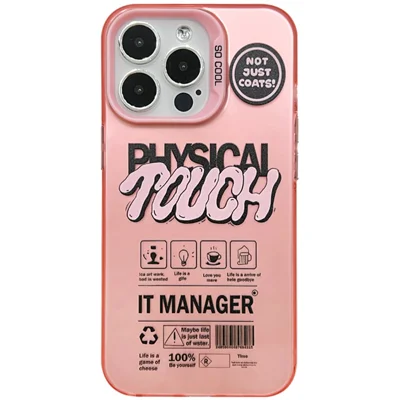 For iPhone 13 Pro Max Matte Case PC TPU English Tags Printed Phone Back Cover - Pink