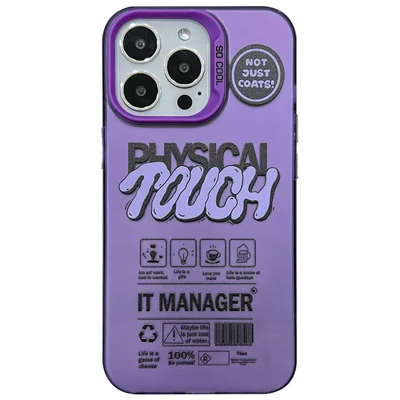 For iPhone 15 Pro Max Matte Case PC TPU English Tags Printed Phone Back Cover - Purple
