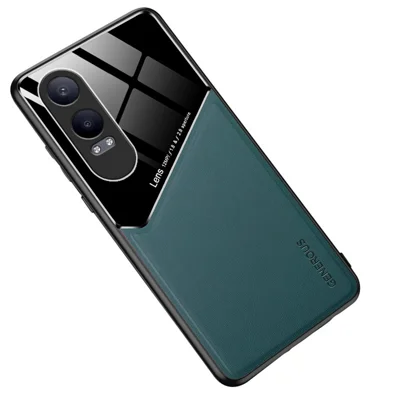 For OnePlus Nord CE4 Lite 5G / Oppo K12x 5G (China) Case Leather Coated PC+TPU Phone Back Cover - Green