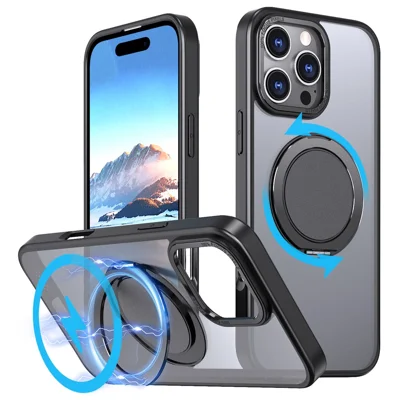 For iPhone 16 Pro Case Compatible with MagSafe TPU+PC Kickstand Phone Cover - Black