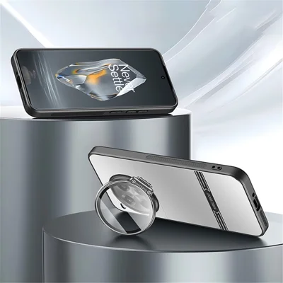For OnePlus Ace 3 Pro 5G Case PC+TPU Matte Anti-Fingerprint Phone Cover with Lens Kickstand - Silver