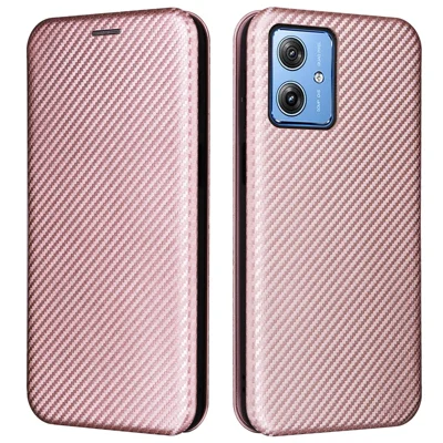 For Motorola Moto G64 5G Case Carbon Fiber Texture Leather Cover with Card Slot - Rose Gold