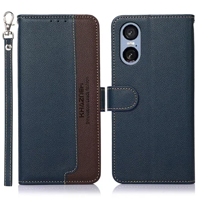 KHAZNEH For Sony Xperia 5 VI Case RFID Blocking Wallet PU Leather Phone Cover - Blue