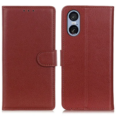 For Sony Xperia 5 VI Case PU Leather Wallet Phone Cover Litchi Texture - Brown