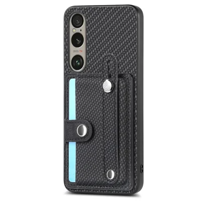 For Sony Xperia 1 VI Case Card Slot Carbon Fiber Texture Leather+PC+TPU Phone Cover - Black