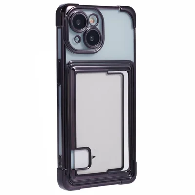 For iPhone 14 Plus Case Card Slot Electroplating TPU Phone Cover - Purple