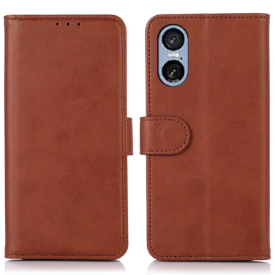 For Sony Xperia 5 VI Stand Case Cowhide Texture Leather Wallet Phone Cover - Brown