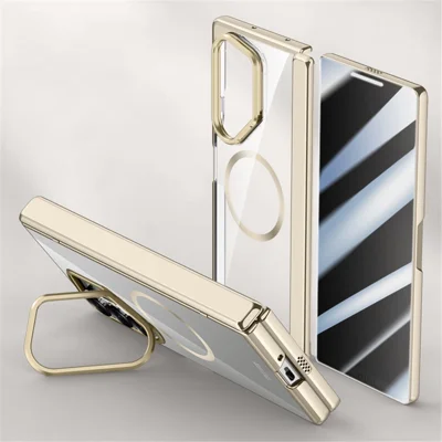 For Samsung Galaxy Z Fold6 5G Magnetic Clear Case with Anti-Spy Screen Film PC+Acrylic Kickstand Phone Cover - Titanium Grey