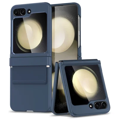 For Samsung Galaxy Z Flip5 5G Case Anti-Drop PC+PU Phone Cover - Navy Blue