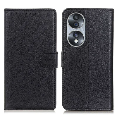 Litchi Texture PU Leather Cover for Honor 70 5G, Anti-scratch Stand Wallet Magnetic Closure Protective Phone Case - Black