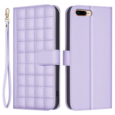 BINFEN COLOR for iPhone 17e / 16e Case Square Grid PU Leather Cover Stand Wallet - Light Purple