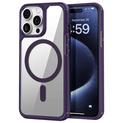 For iPhone 14 Pro Max Magnetic Case TPU + Acrylic Phone Back Cover Compatible with MagSafe - Purple