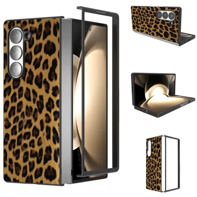 ABEEL For Samsung Galaxy Z Fold6 5G Case Leopard Pattern PU+PC Phone Cover - Gold