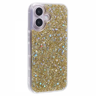 For iPhone 16 Plus Case Protective Soft TPU Phone Cover with Glittery Surface - Gold