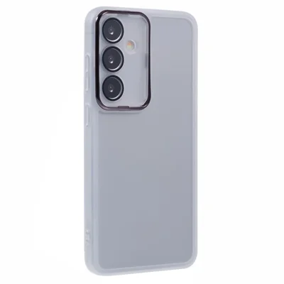DKSM Series For Samsung Galaxy A14 5G  /  A14 4G Case Electroplated Camera Frame TPU Phone Cover - Transparent White