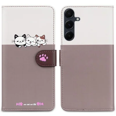 Cartoon Pet Series for Samsung Galaxy A35 5G Case Wallet Splicing Leather Cover - Bean Pink