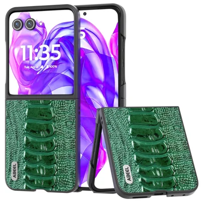 ABEEL voor Motorola Razr 50 Ultra 5G hoesje Echt rundleer+PC cover Krokostructuur - Groen