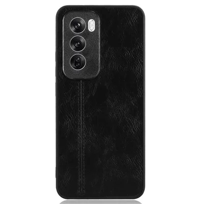 For Oppo Reno12 5G (Global) Case Stitching Line PU Leather Coated PC+TPU Phone Cover - Black