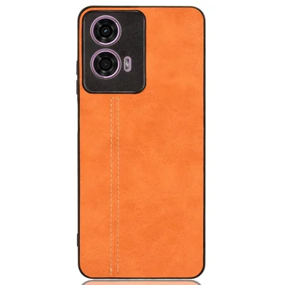 Obudowa do Motorola Moto E14 4G z Szyciem Liniowym Skórzana+PC+TPU Hybrydowa Obudowa na Telefon - Pomarańczowa