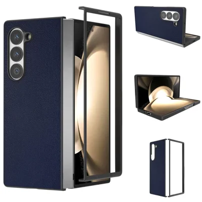For Samsung Galaxy Z Fold6 5G Case PU Leather Coated PC Protective Phone Cover - Blue
