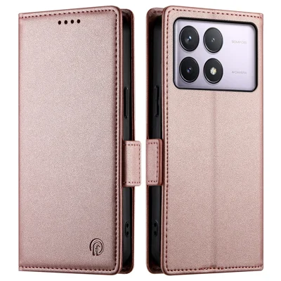 DF-010 For Xiaomi Poco F6 Pro 5G / Redmi K70 5G / K70 Pro 5G Wallet Case PU Leather Stand Phone Cover - Rose Gold