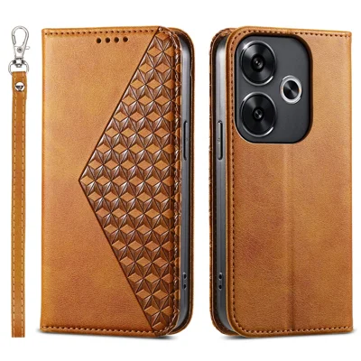 For Xiaomi Redmi Turbo 3 5G / Poco F6 5G Case Imprint Calf Texture Leather Wallet Phone Cover - Yellow