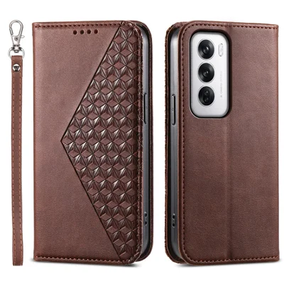 Fodral för Oppo Reno12 5G (Global) PU-läderplånboksfodral Kalvläderstruktur - Brun