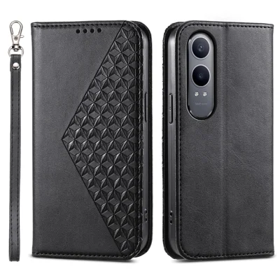For Oppo K12x 5G (China) / OnePlus Nord CE4 Lite 5G Phone Case Calf Texture PU Leather Wallet Cover with Strap - Black