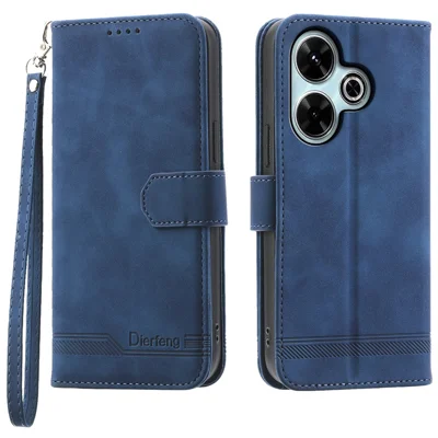 DIERFENG DF-03 For Xiaomi Redmi 13 4G / 5G / Note 13R 5G / Poco M6 4G Leather Case Wallet Phone Cover - Blue