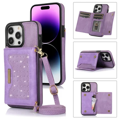 Til iPhone 16 Pro Case Wallet med RFID-blokkering af TPU og læder med snor - Lilla
