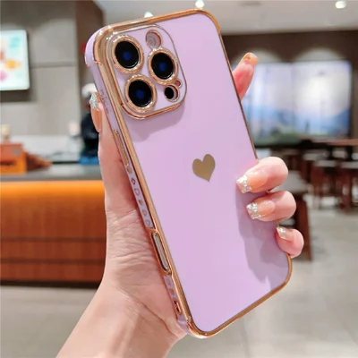 For iPhone 16 Pro Max Case Electroplating Soft TPU Phone Cover with Love Hearts Pattern - Purple