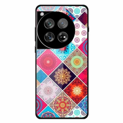For OnePlus 12 5G Phone Case Pattern Printing Tempered Glass Shockproof Cover - Colorful Flower Tile Pattern