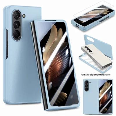 For Samsung Galaxy Z Fold6 5G Case Rubberized PC Phone Cover with Tempered Glass Film - Baby Blue