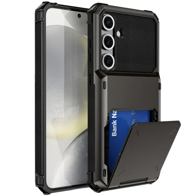 Obudowa do Samsung Galaxy S24 FE, tylna pokrywa z PC i TPU w dwóch warstwach z uchwytem na kartę – Czarny