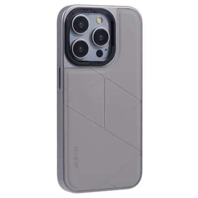 X-LEVEL For iPhone 14 Pro Max Case Anti-Drop Geometric Leather+PC+TPU Cell Phone Cover - Titanium Grey
