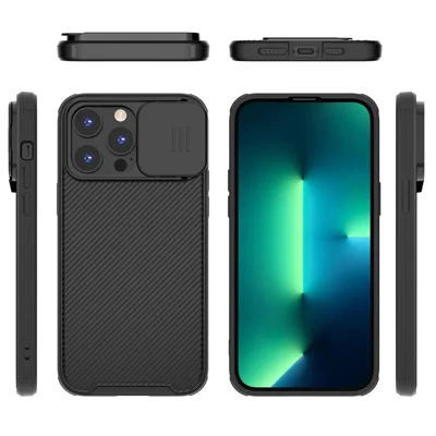For iPhone 15 Pro Case Compatible with MagSafe PC+TPU Phone Cover Slide Camera Lid - Black
