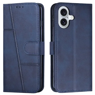For iPhone 16 Plus Wallet Case Flip Book PU Leather Protective Phone Cover - Sapphire