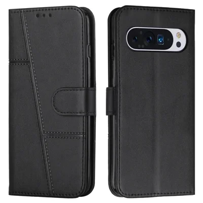 For Google Pixel 10 Pro XL / 9 Pro XL Case Full Protection Card Slots Stand Leather Phone Cover - Black