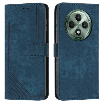 For Oppo Reno12 F 5G Case Shockproof Wallet PU Leather Flip Lines Phone Cover - Sapphire