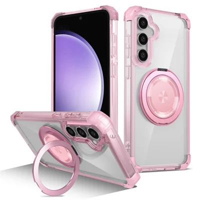 For Samsung Galaxy S23 FE Magnetic Case Invisible Ring Holder PC+TPU Phone Cover - Transparent Pink