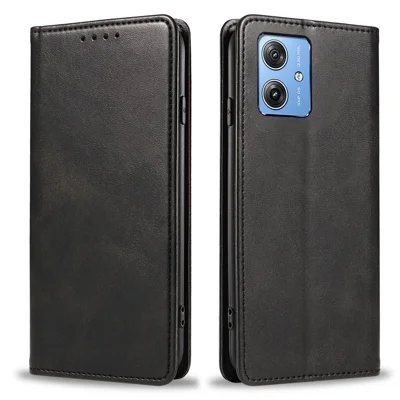 For Motorola Moto G64 5G Case Calf Texture Flip Leather Phone Cover Magnetic Absorption - Black