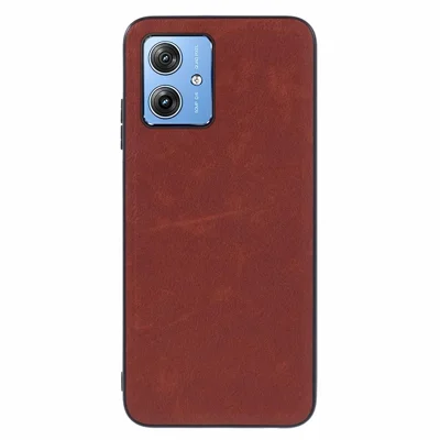 For Motorola Moto G64 5G Case Retro Leather Coated Hybrid PC+TPU Phone Cover - Brown