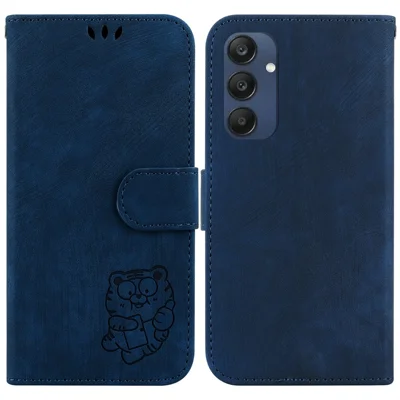 For Samsung Galaxy M35 5G Wallet Case Leather Phone Cover Cute Tiger Imprint - Dark Blue